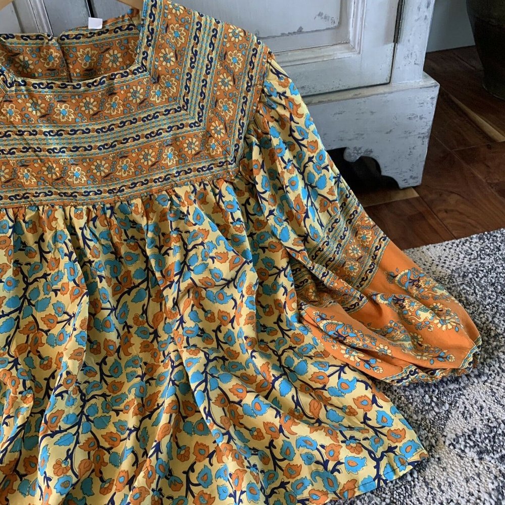 New Floral Country Cottage Core Folk Cotton Boho Top Blouse - Picture 5 of 8